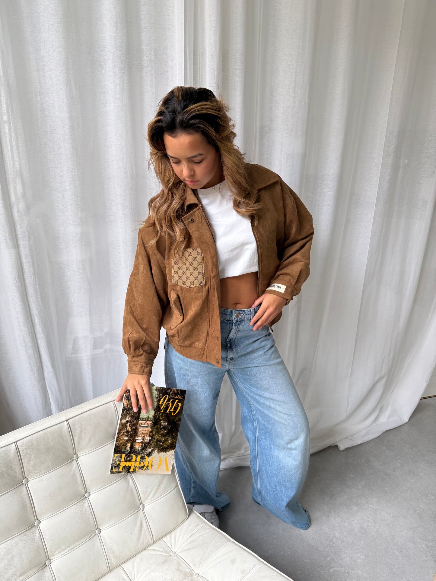 Camel suede jacket with canvas