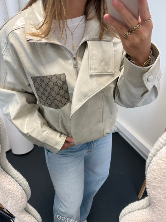 Glossy jacket with canvas