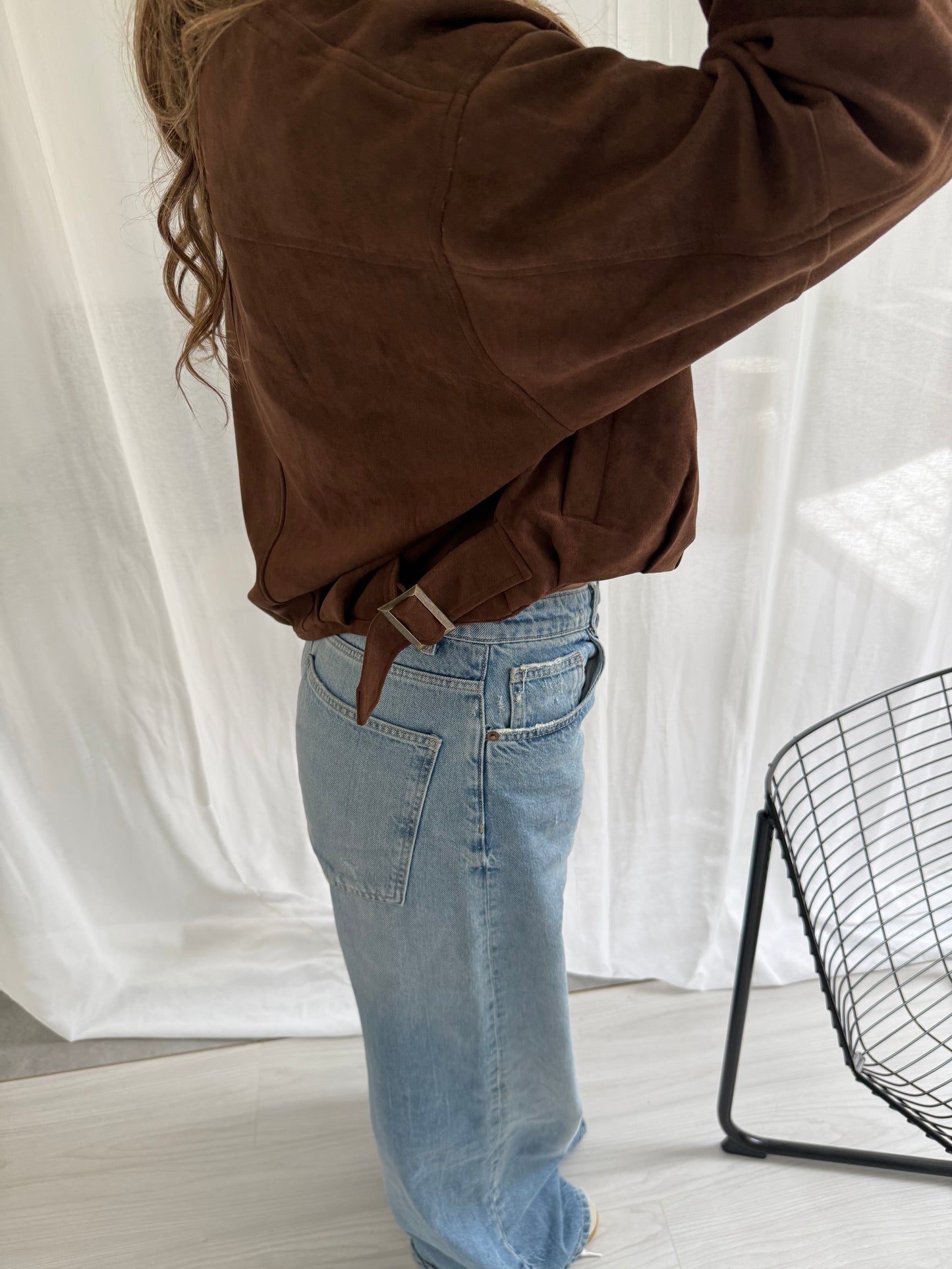 Brown suede jacket with canvas