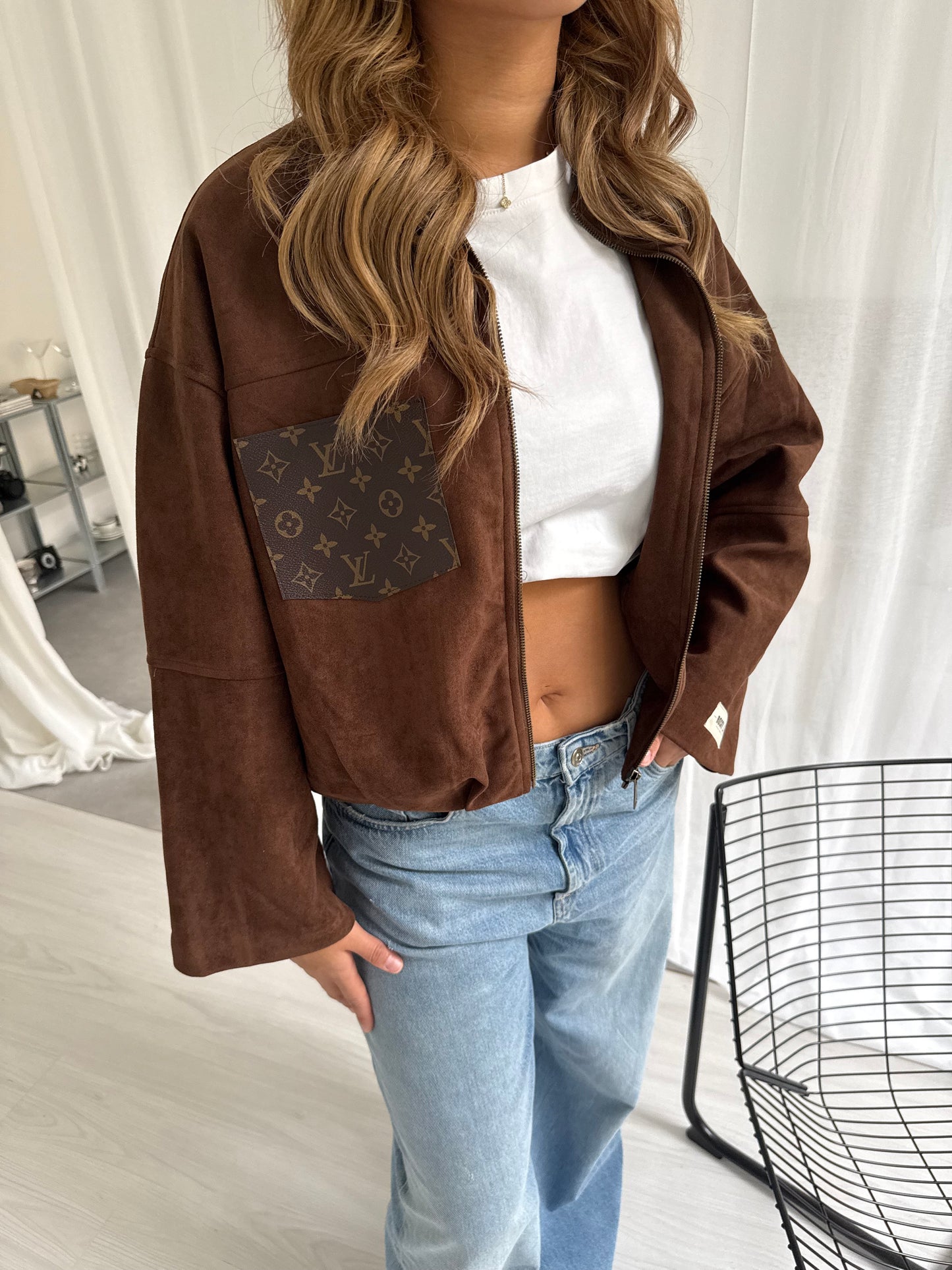 Brown suede jacket with canvas