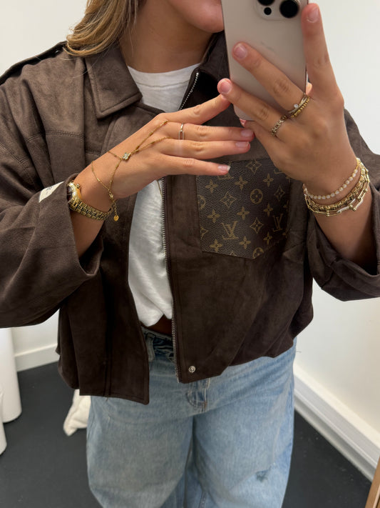 Brown suede jacket with canvas