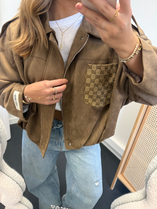 Camel suede jacket with canvas