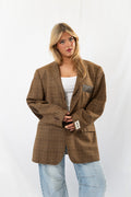 Brown Checked Vintage Designer Oversized Blazer · XL