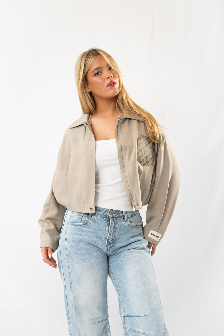 Taupe Designer Jacket with Canvas