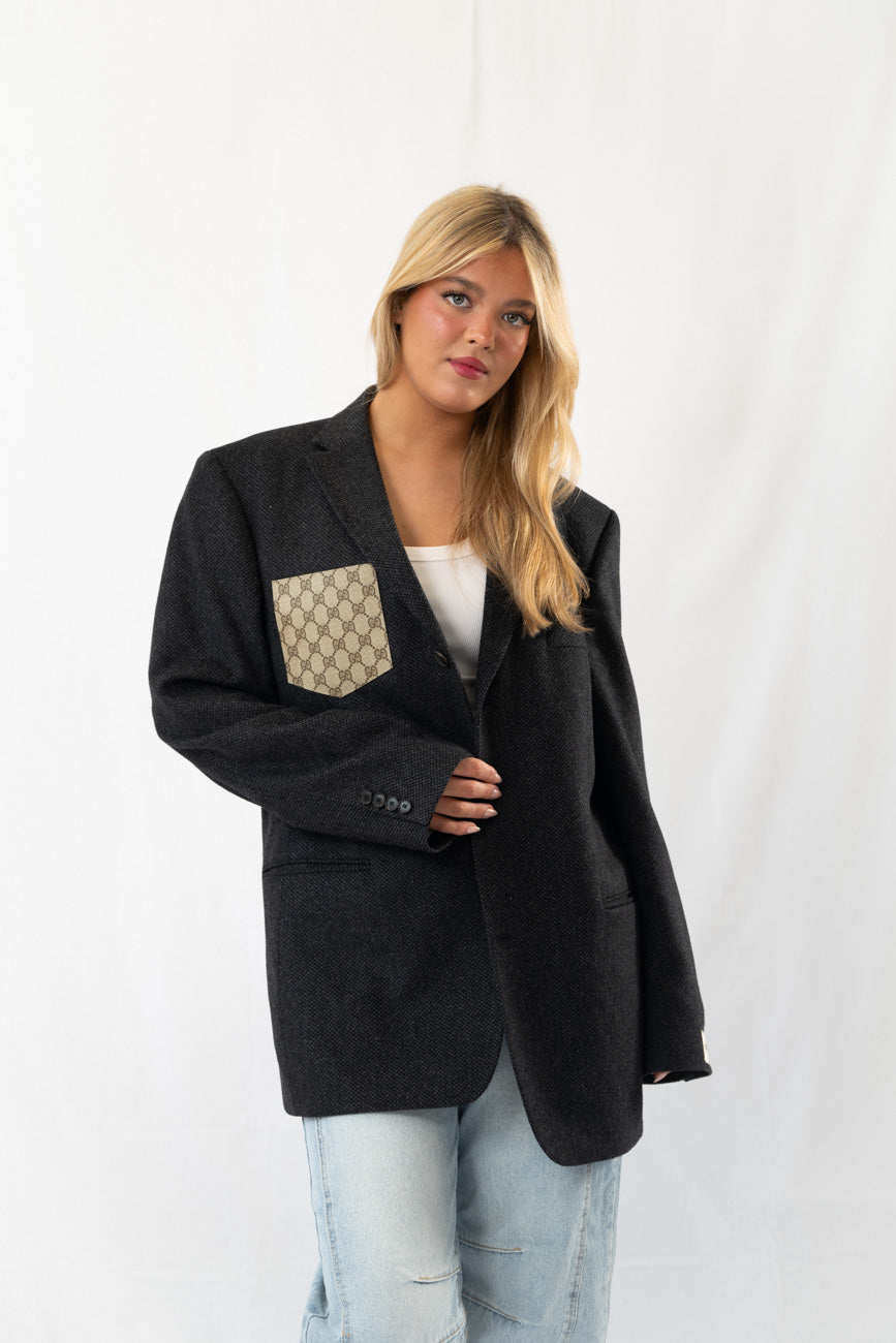Dark Grey Wool Vintage Designer Oversized Blazer · L-XL