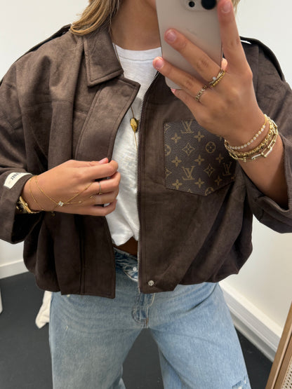 Brown suede jacket with canvas