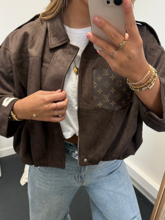 Brown suede jacket with canvas