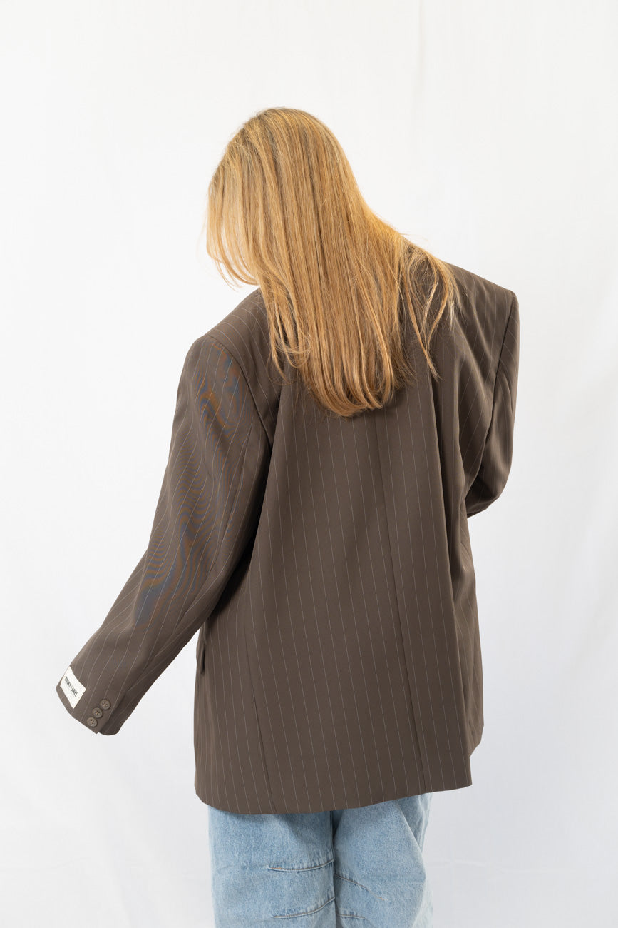 Taupe Striped Vintage Designer Oversized Blazer · XL