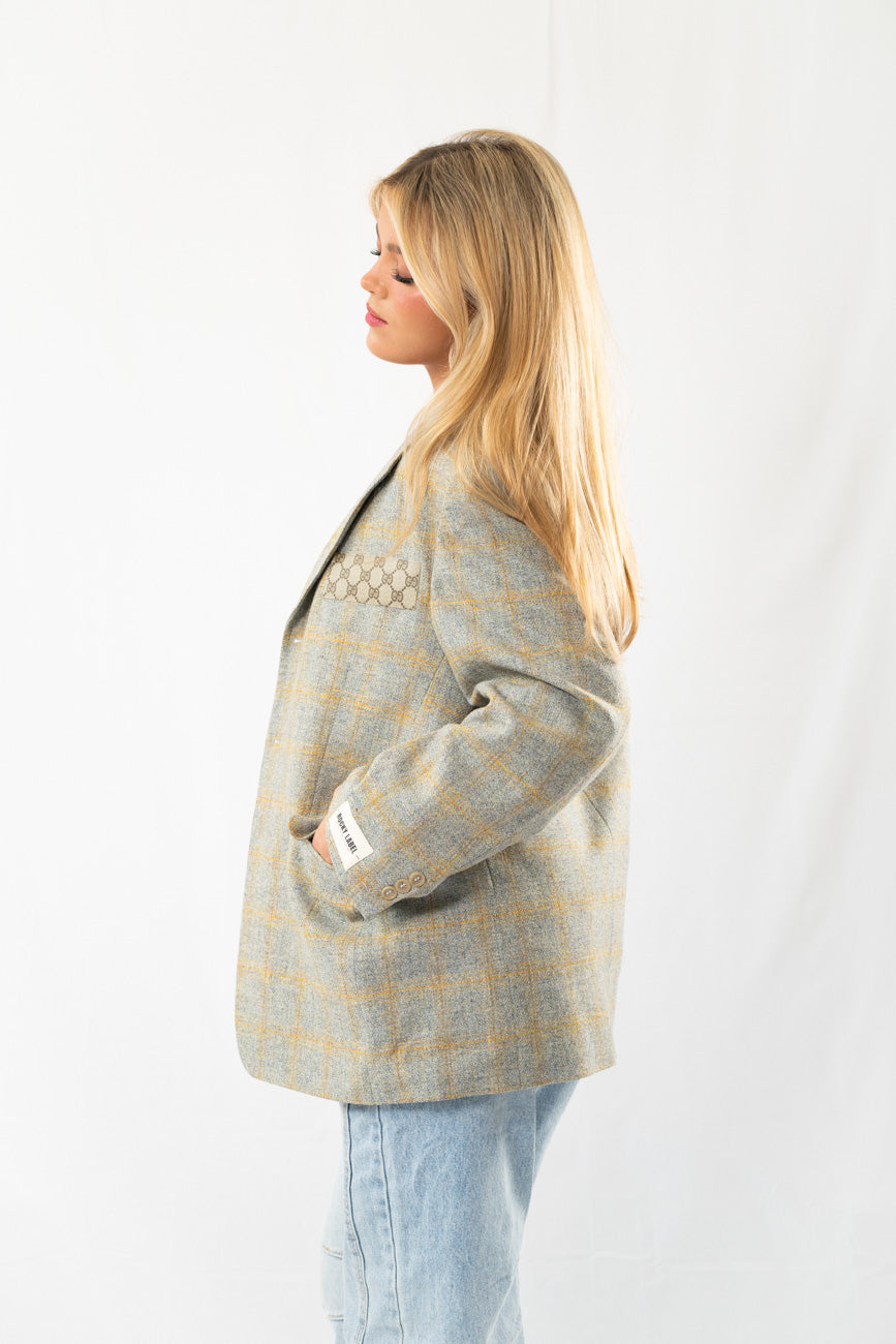 Turquoise Print Vintage Oversized Blazer · M-L