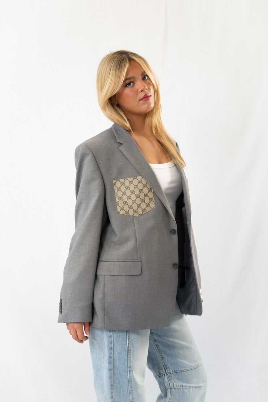 Light Grey Vintage Designer Oversized Blazer · L