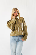 Olive Glossy Designer Jacket with Canvas