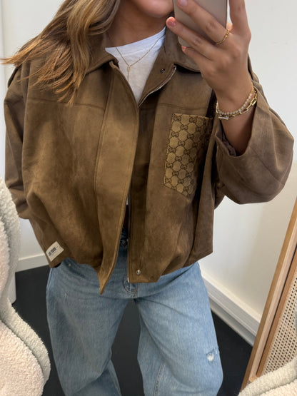 Camel suede jacket with canvas