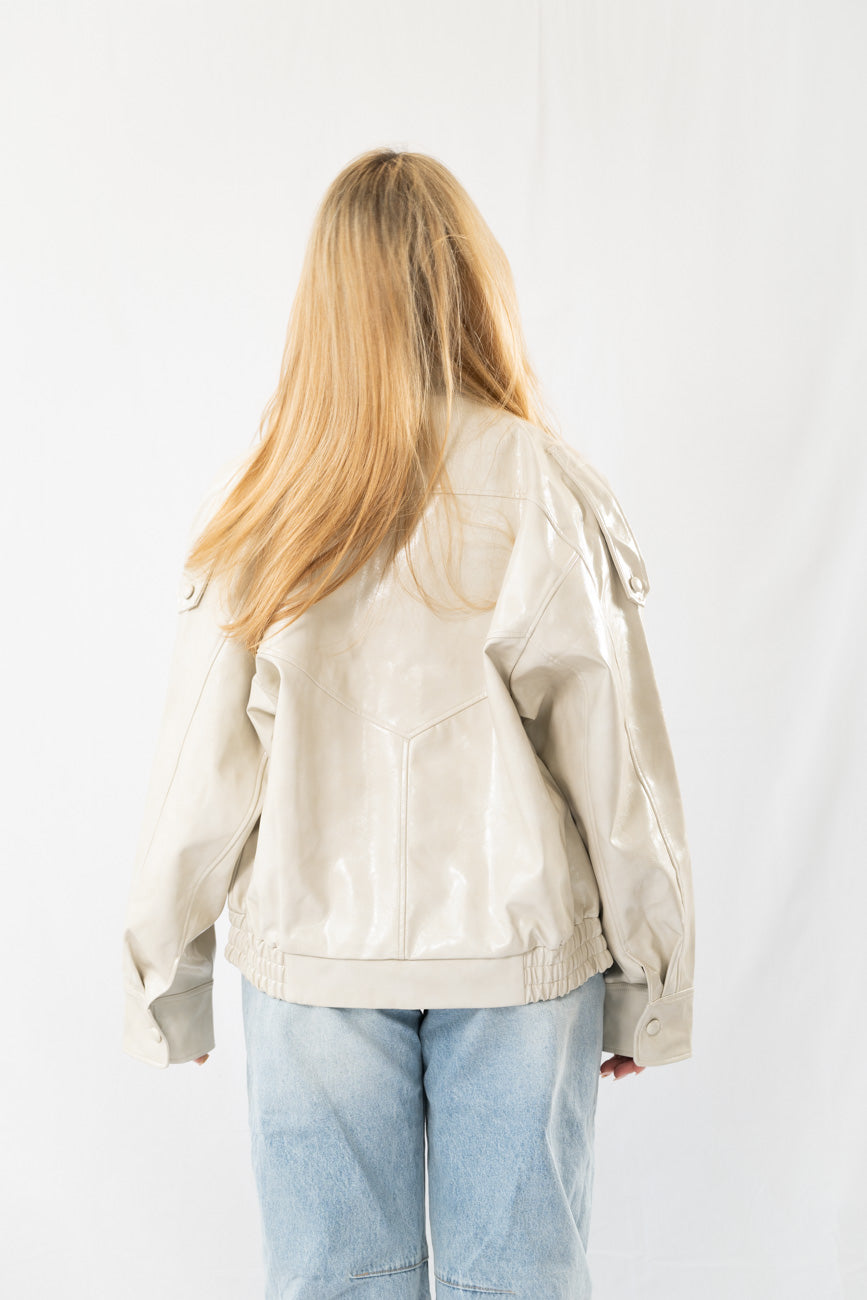 Beige Glossy Designer Jacket with Canvas
