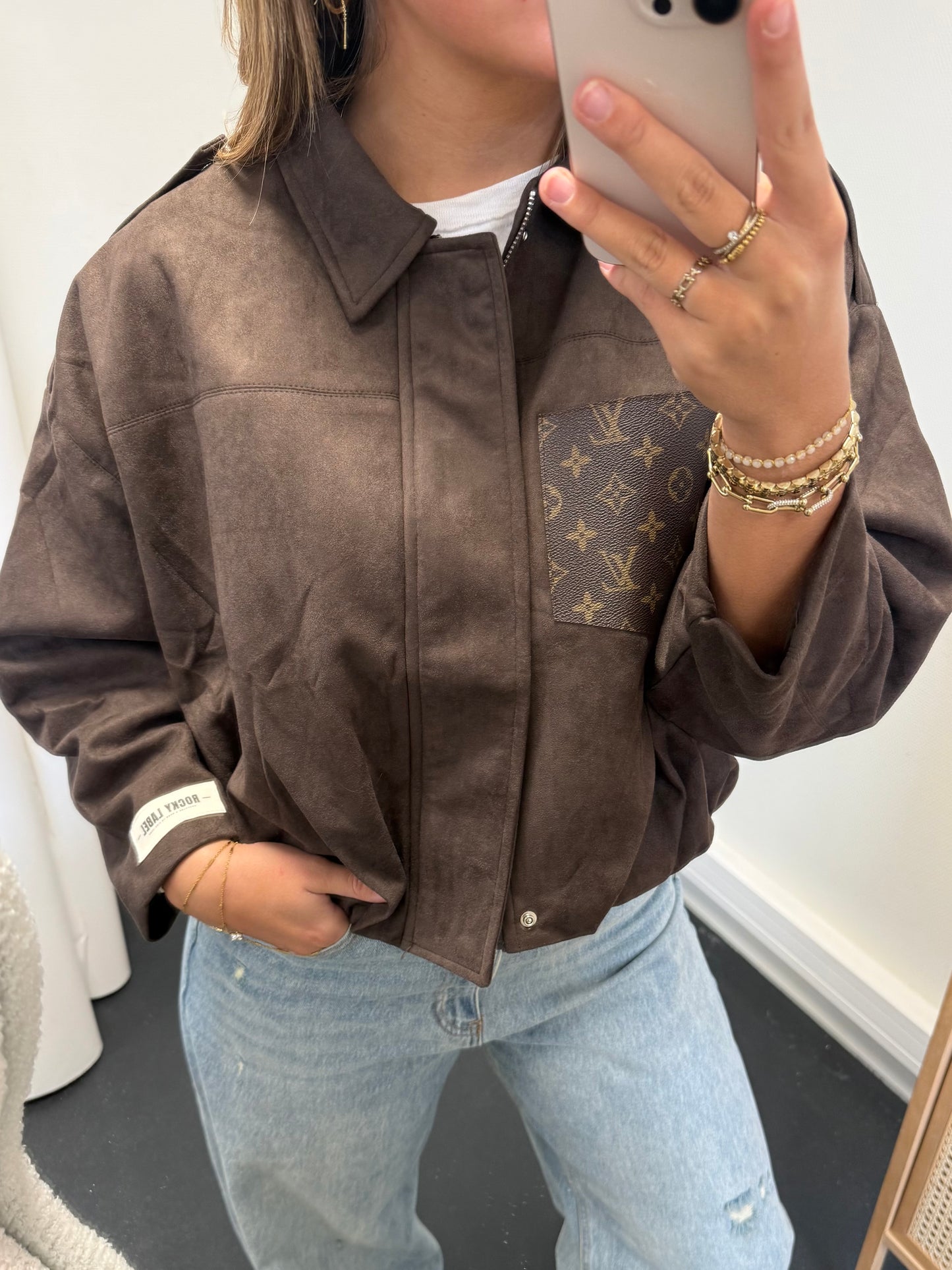 Brown suede jacket with canvas