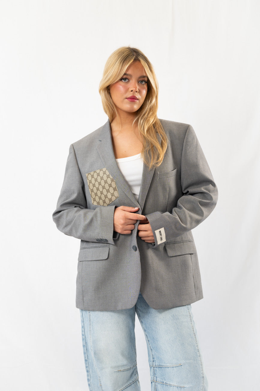 Light Grey Vintage Designer Oversized Blazer · L