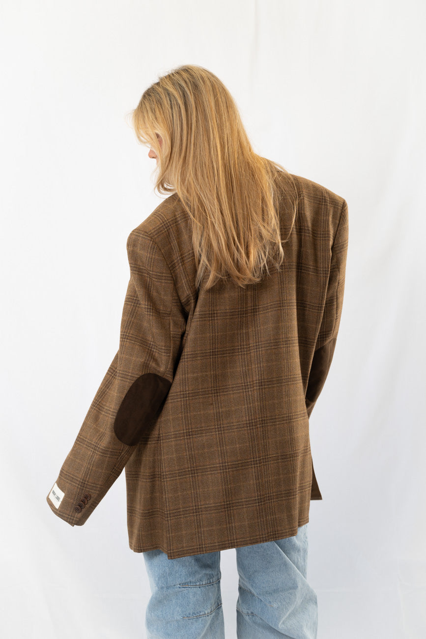Brown Checked Vintage Designer Oversized Blazer · XL