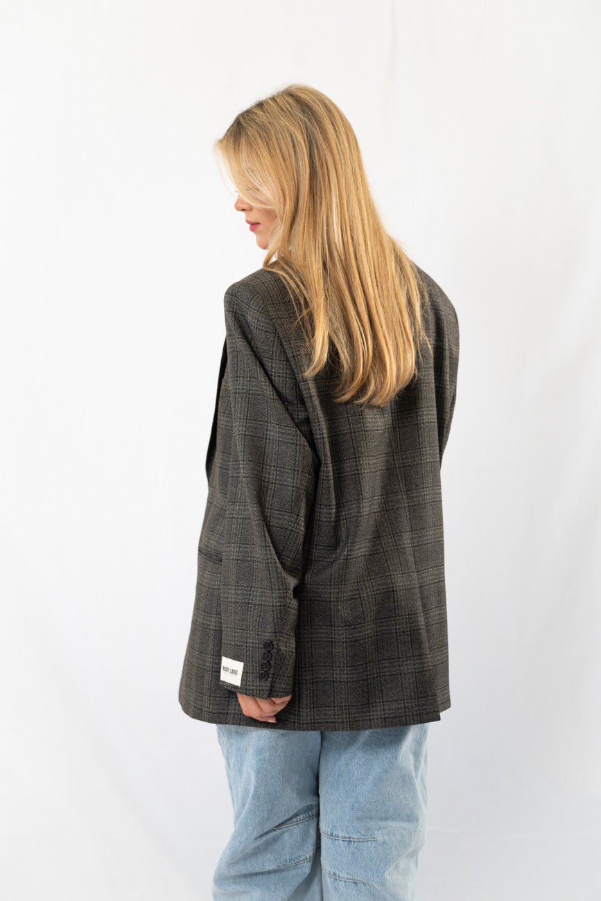 Dark Green Checked Vintage Designer Oversized Blazer · XL