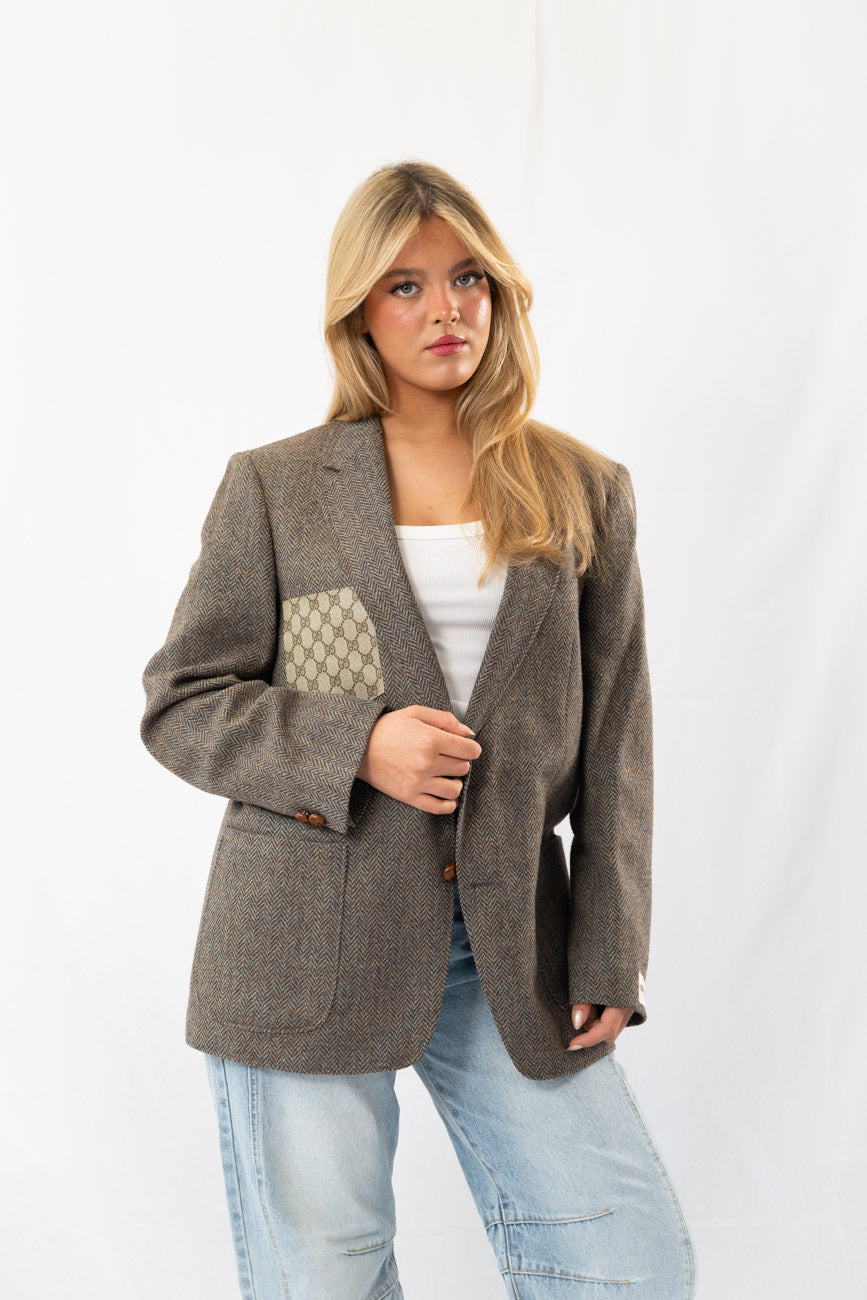Brown Turquoise Print Vintage Oversized Blazer · M