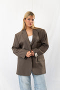 Taupe Striped Vintage Designer Oversized Blazer · XL