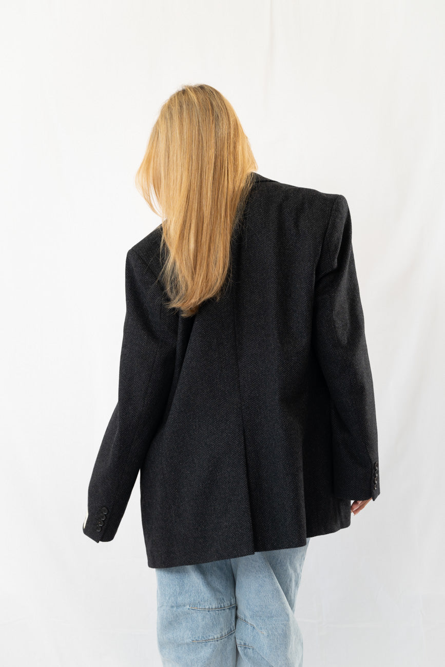 Dark Grey Wool Vintage Designer Oversized Blazer · L-XL