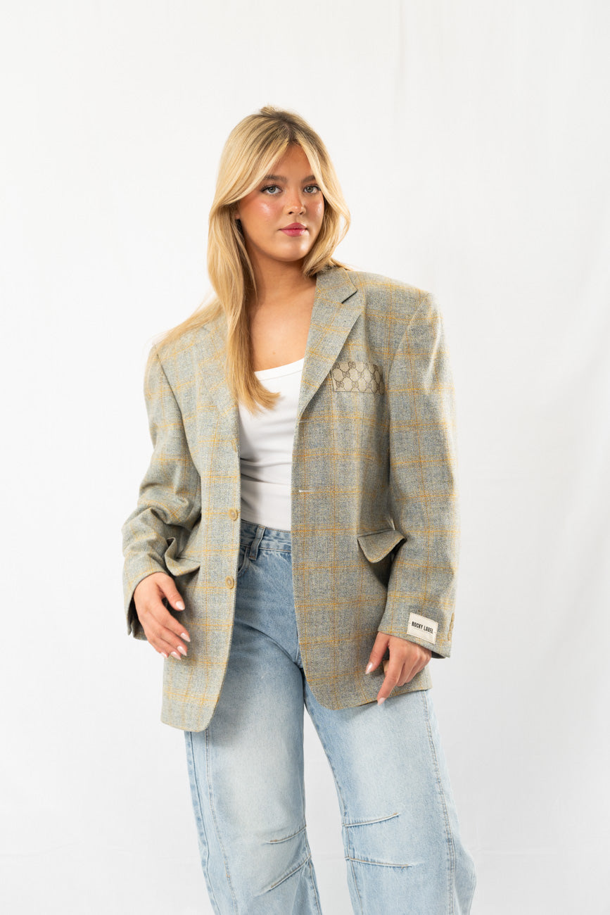 Turquoise Print Vintage Oversized Blazer · M-L