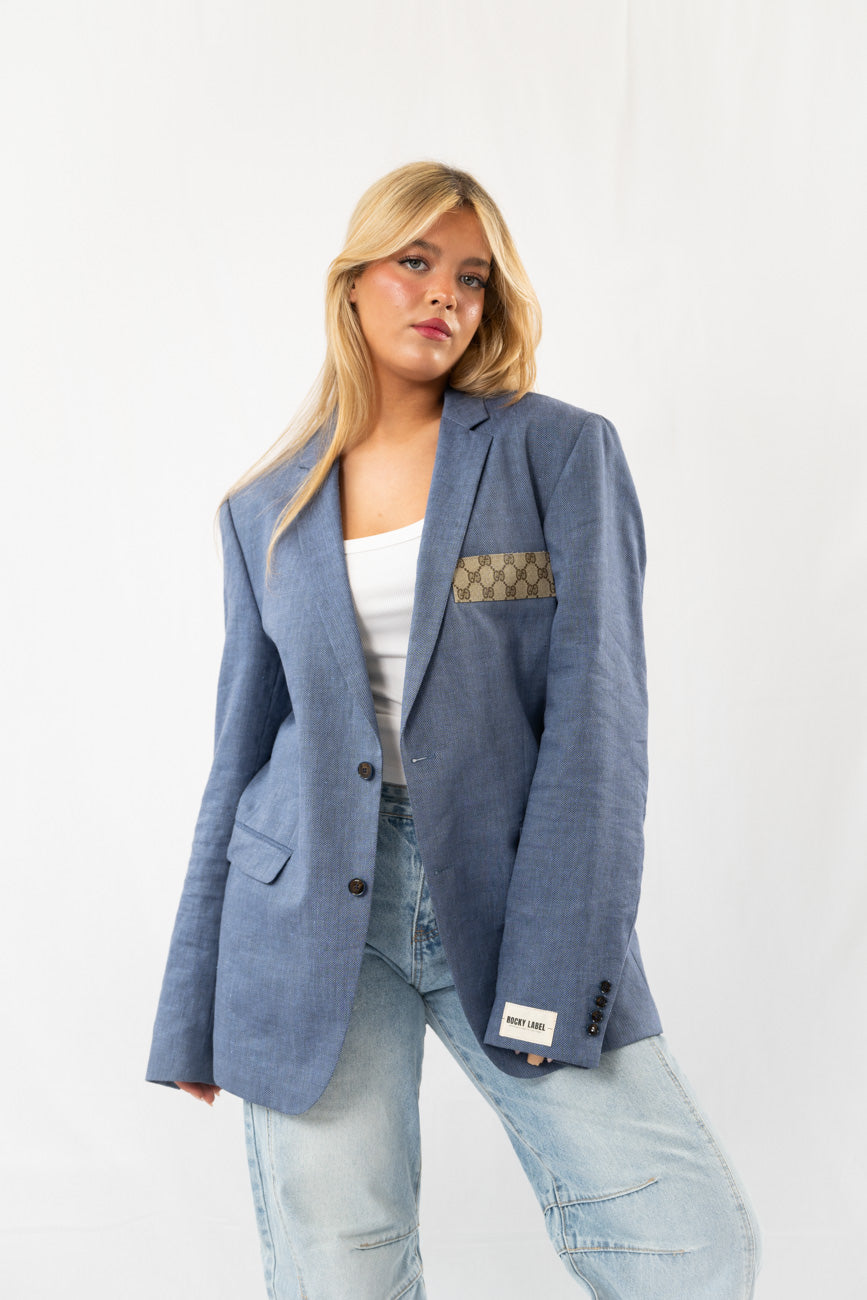 Blue Vintage Designer Oversized Blazer · L-XL