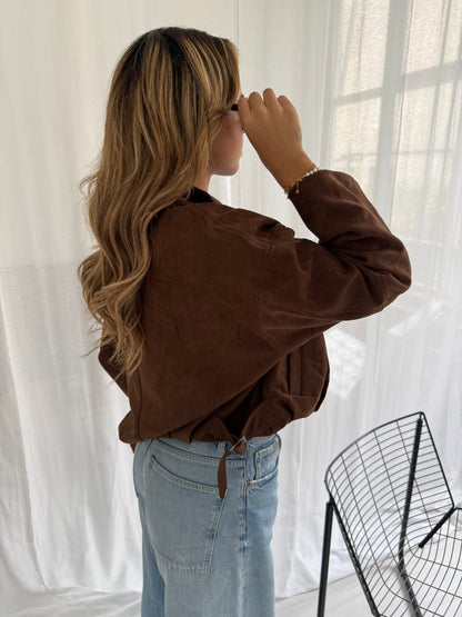 Brown suede jacket with canvas