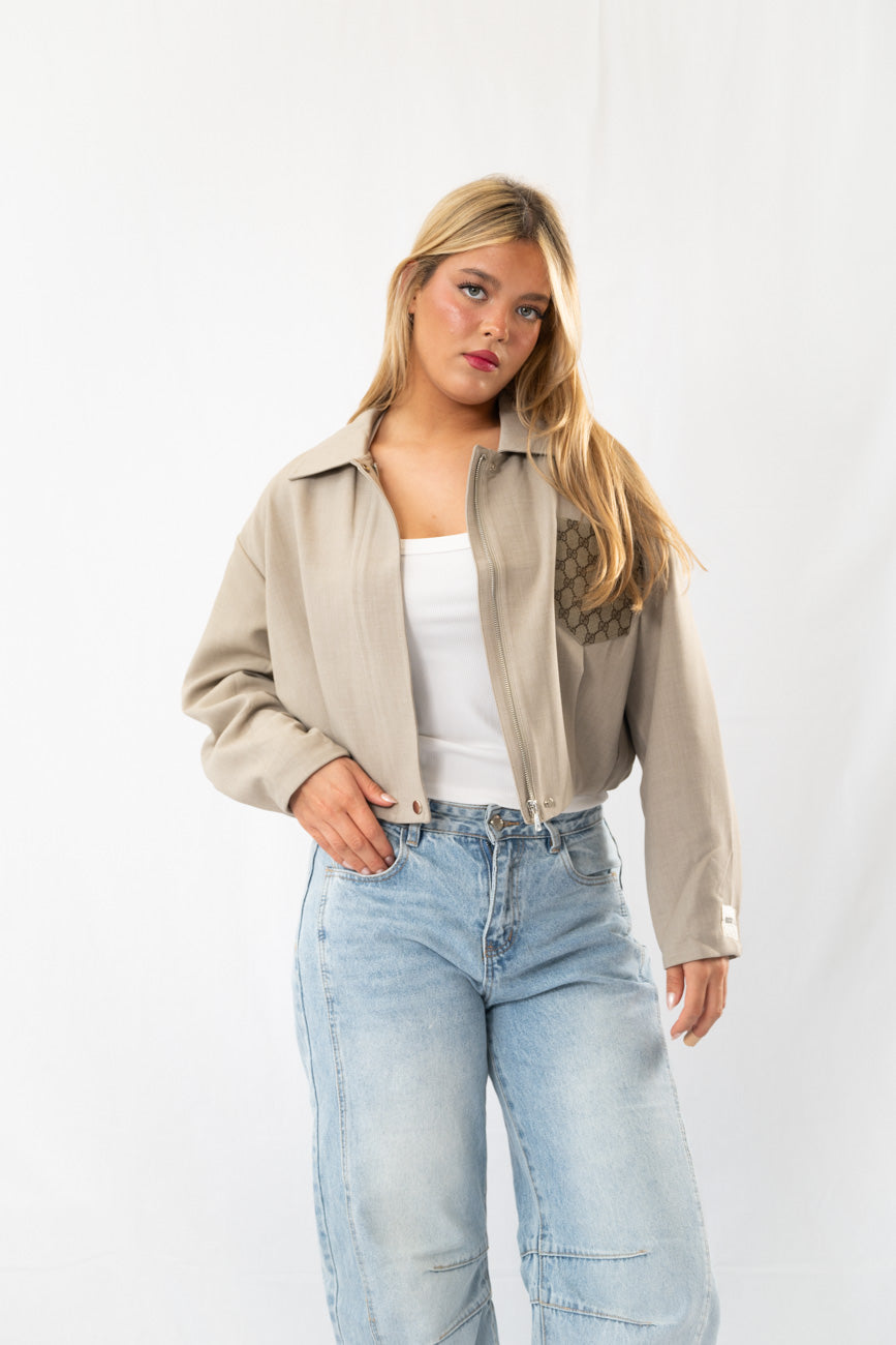 Taupe Designer Jacket with Canvas