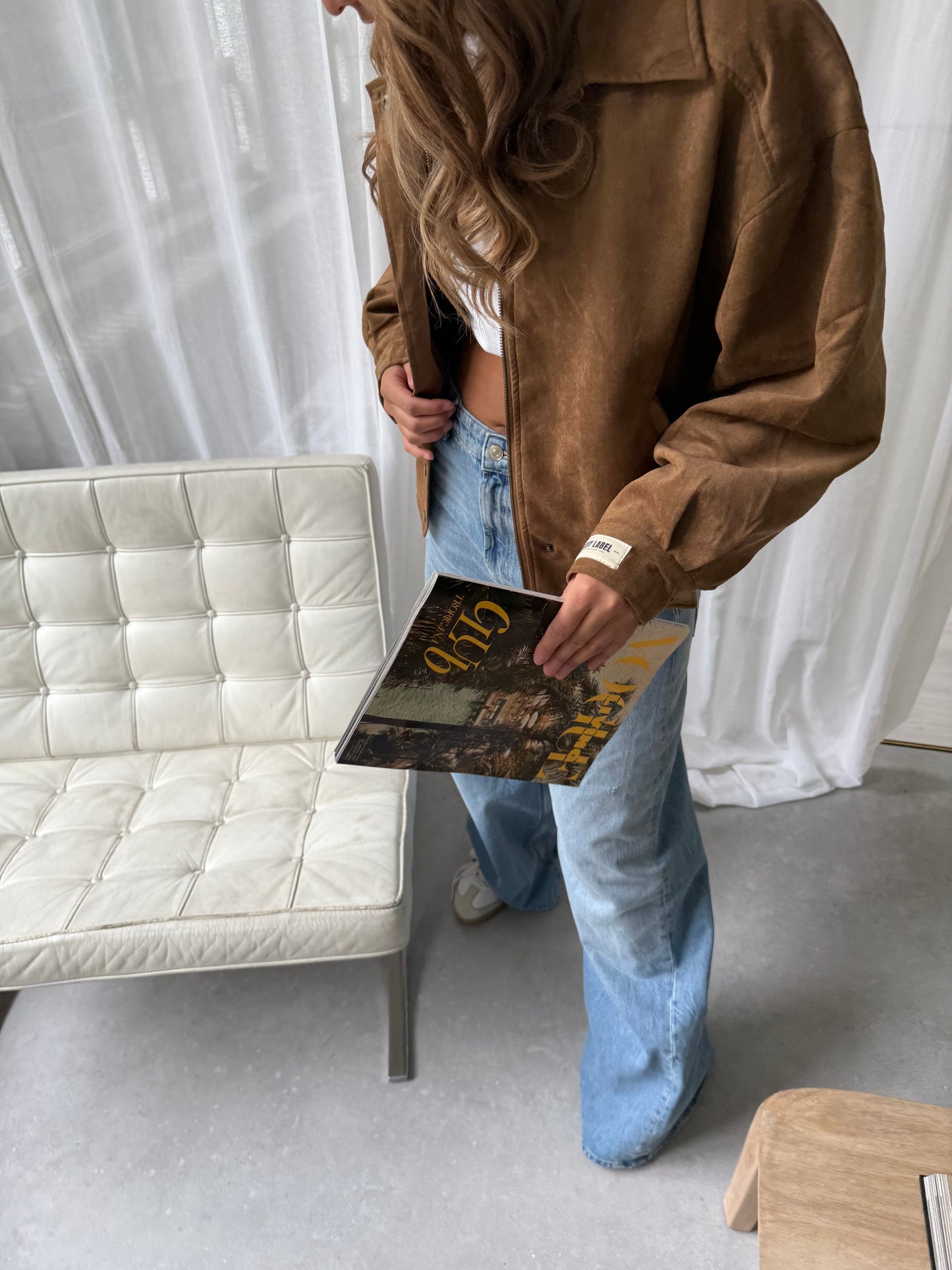 Camel suede jacket with canvas