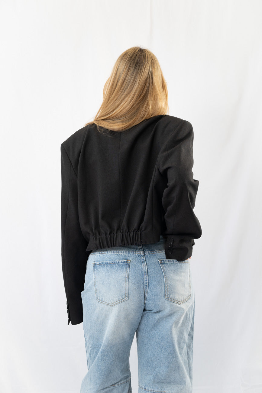 Dark Grey Cropped Vintage Blazer · L