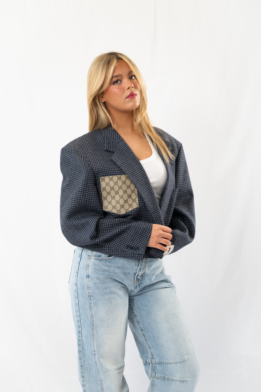 Blue Mixed Cropped Vintage Blazer · L-XL