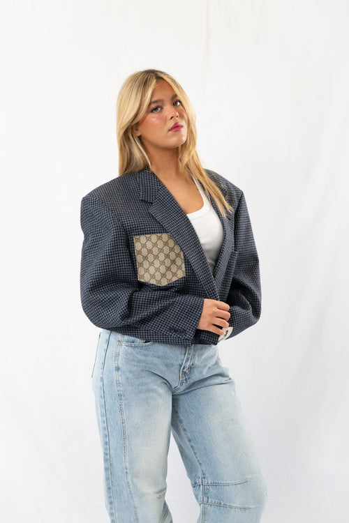 Blue Mixed Cropped Vintage Blazer · L-XL