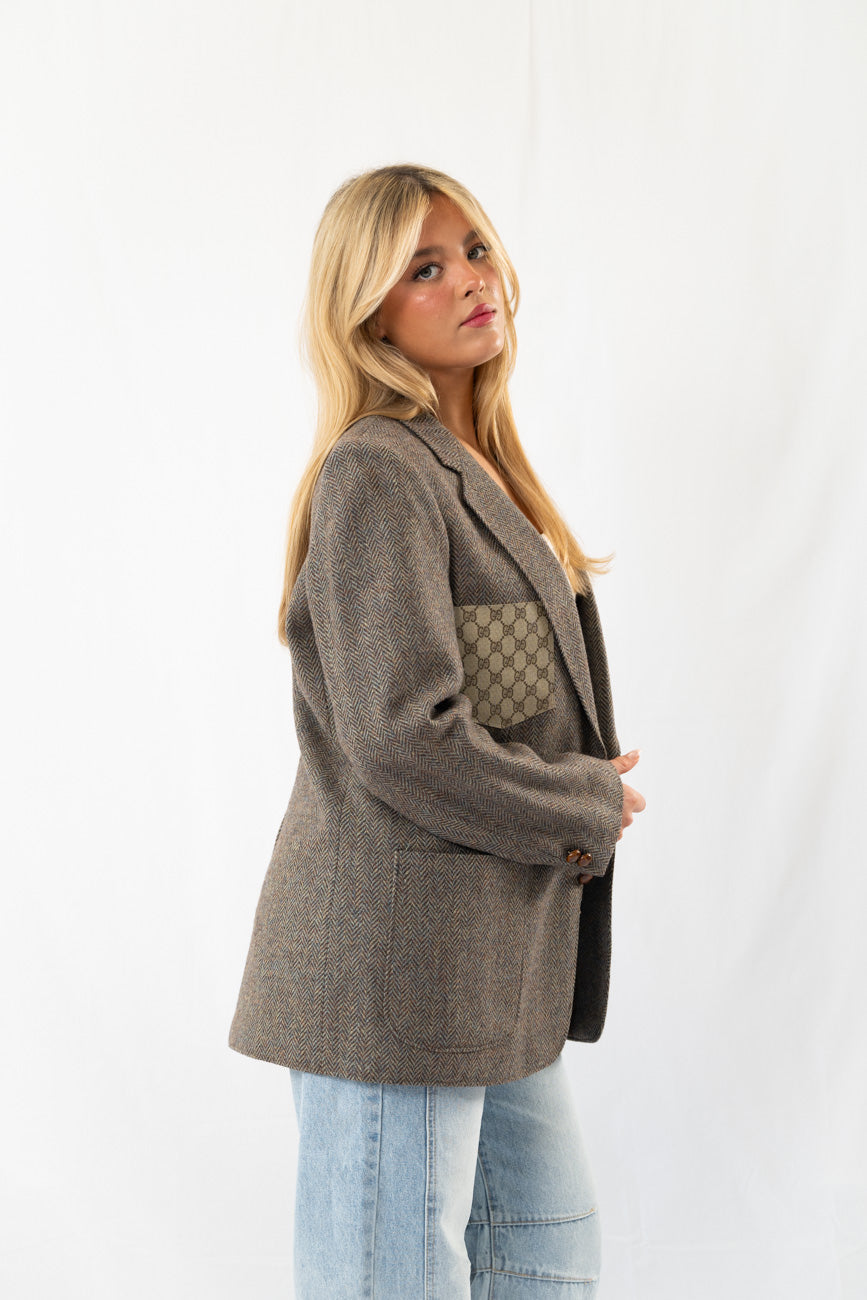 Brown Turquoise Print Vintage Oversized Blazer · M