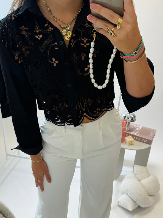 Nina cropped blouse zwart