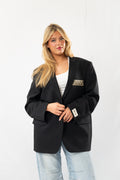 Black Striped Vintage Designer Oversized Blazer · XL