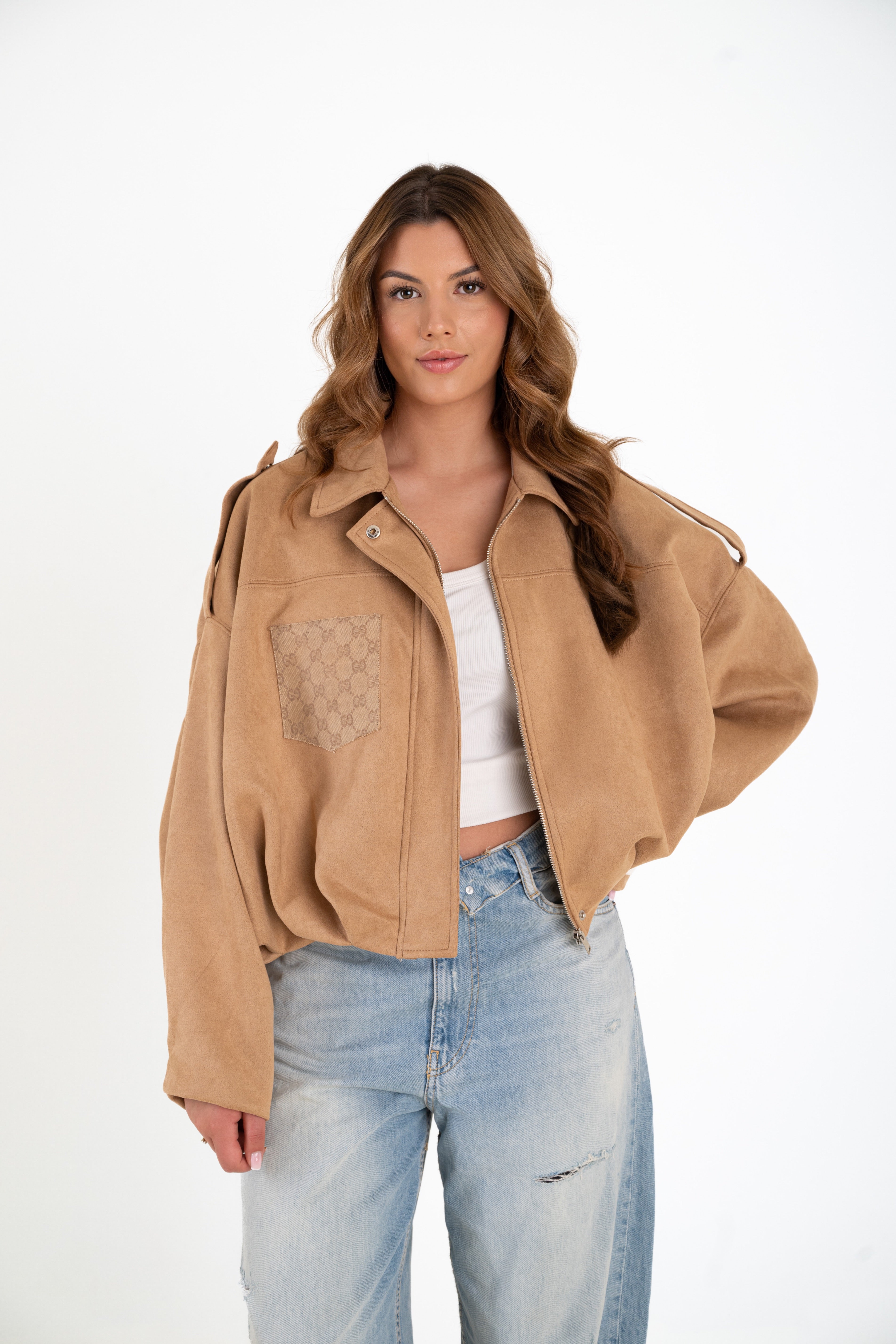 Beige suede signature jacket