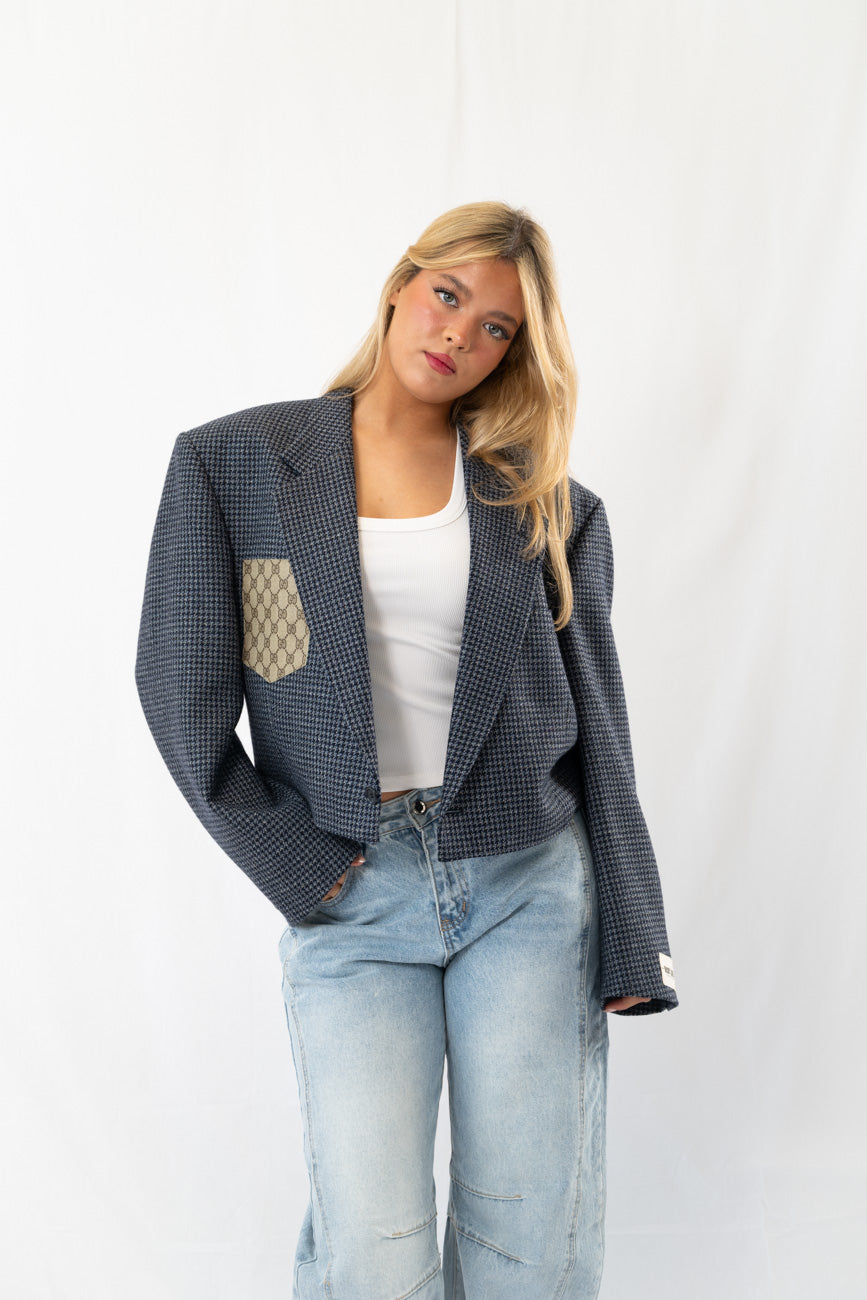 Blue Mixed Cropped Vintage Blazer · L-XL
