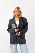 Dark Grey Striped Vintage Designer Oversized Blazer · XL