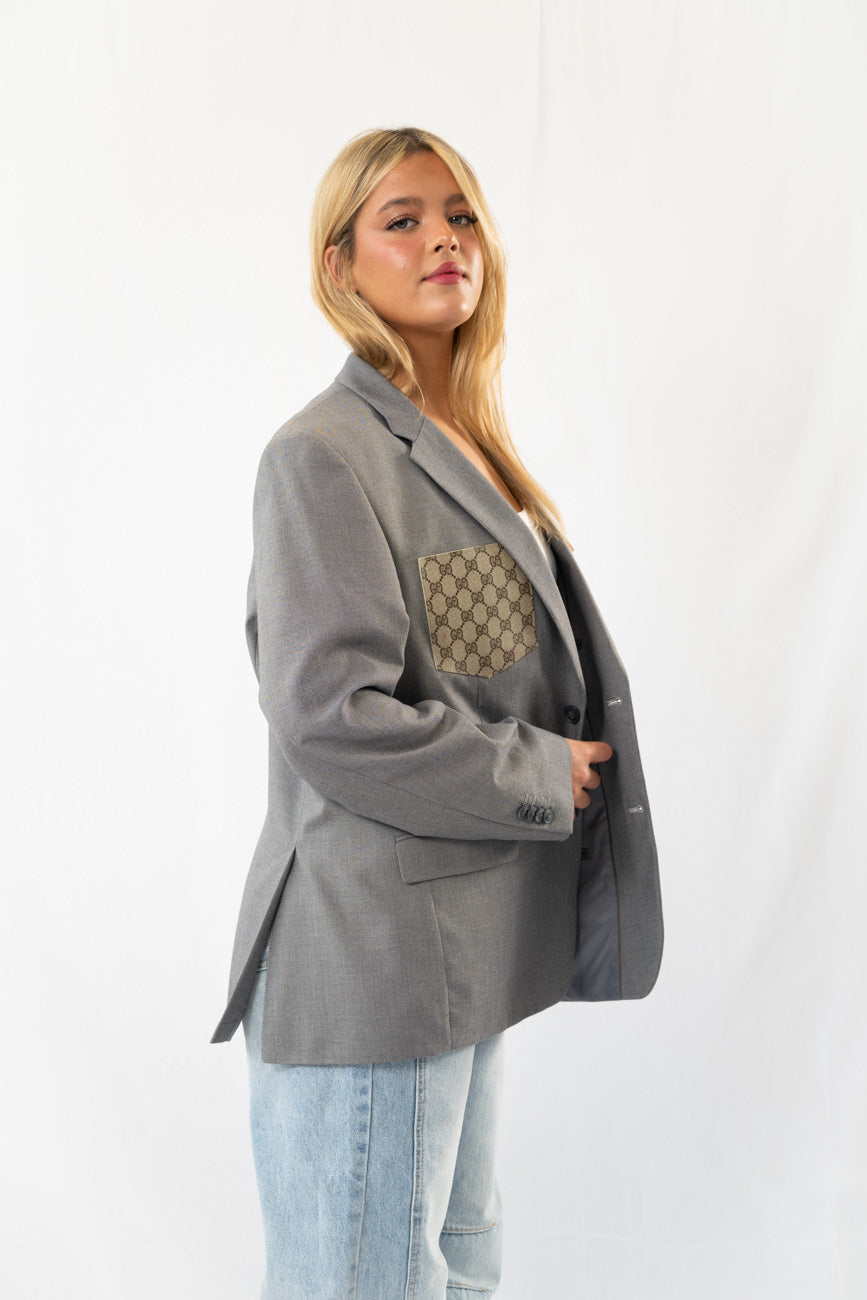 Light Grey Vintage Designer Oversized Blazer · L
