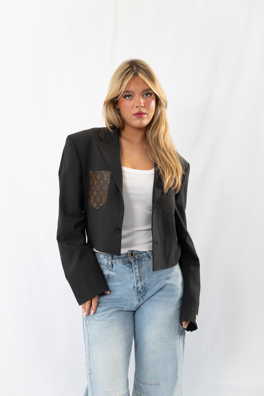 Dark Grey Cropped Vintage Blazer · L