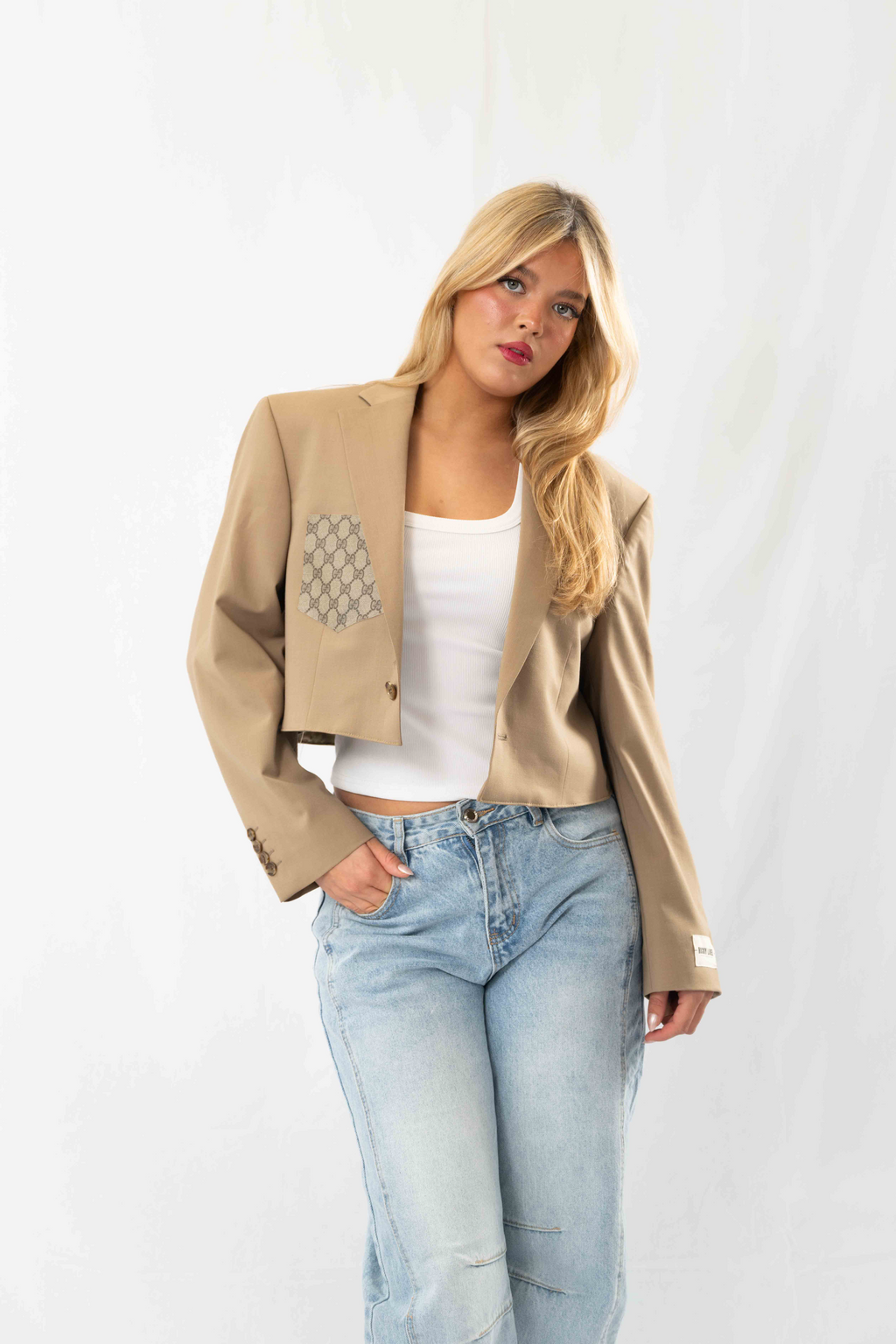 Beige Vintage Designer Oversized Blazer · M