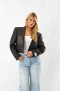 Brown Grey Vintage Designer Cropped Blazer · M