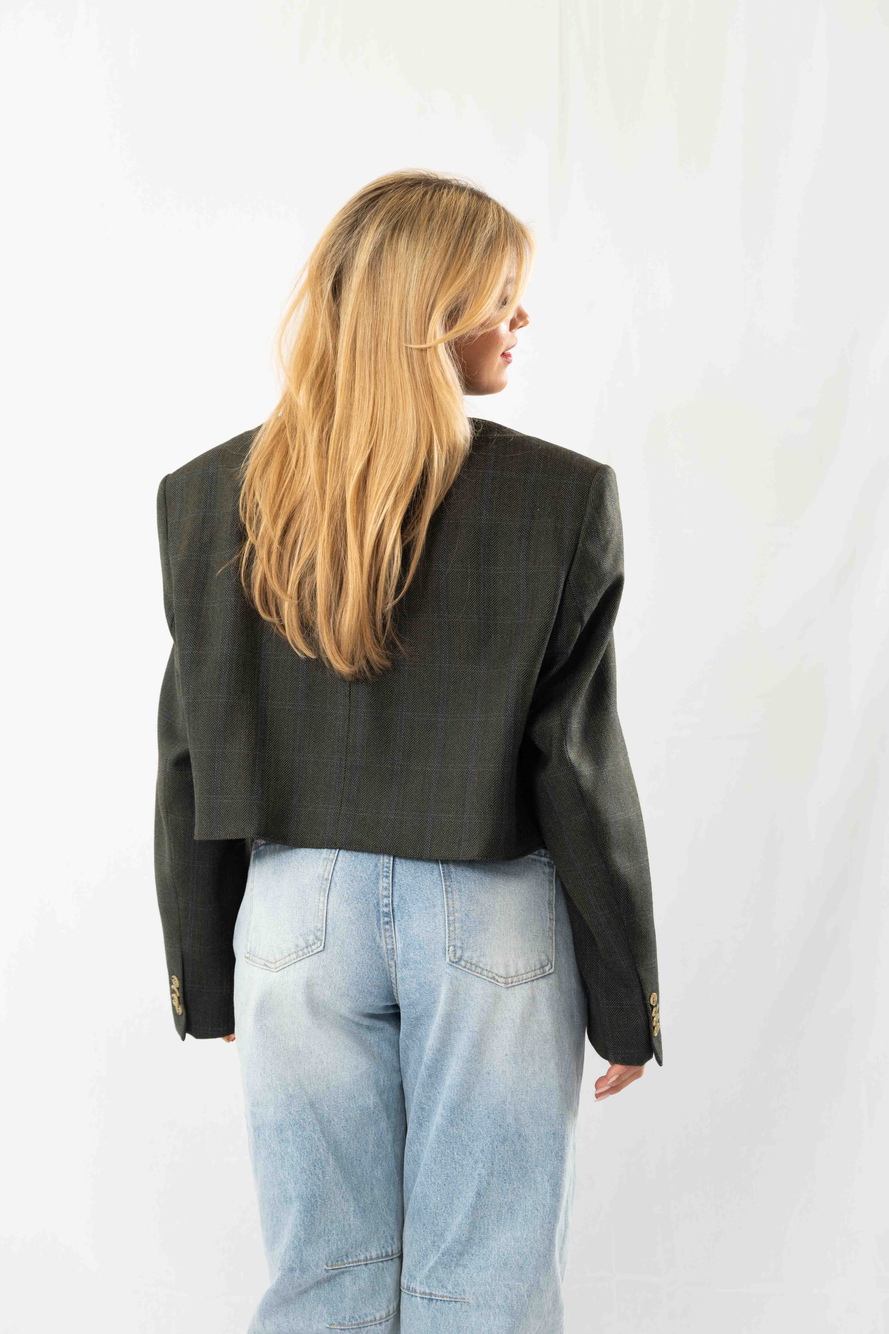 Green Vintage Designer Cropped Blazer · L