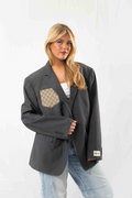 Grey Striped Vintage Designer Oversized Blazer · XL