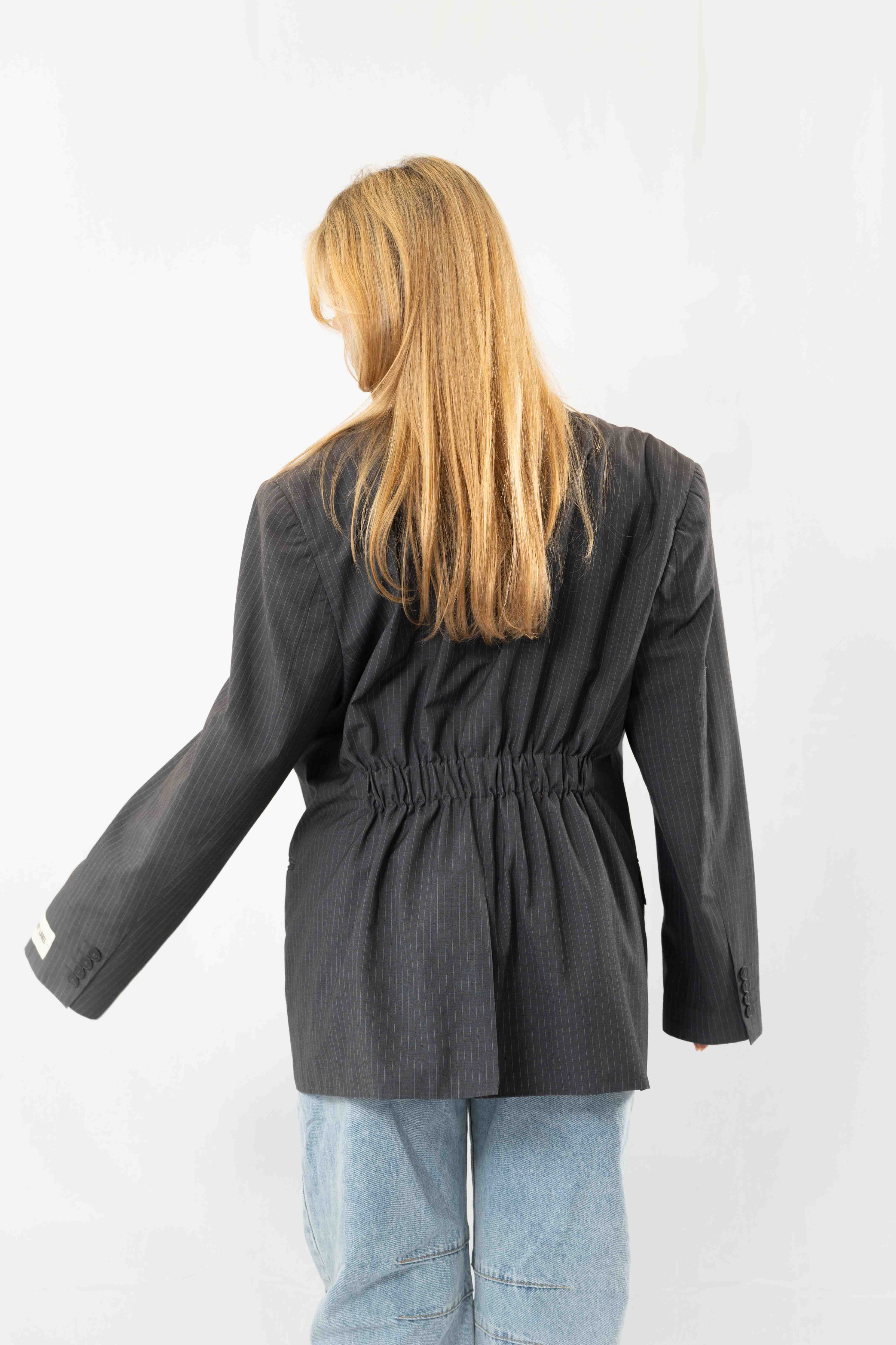 Grey Striped Vintage Designer Oversized Blazer · XL