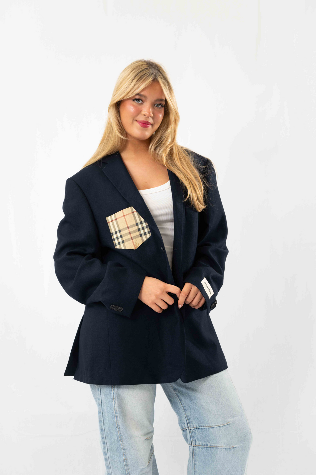 Dark Blue Vintage Designer Oversized Blazer · XL