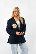 Dark Blue Vintage Designer Oversized Blazer · XL
