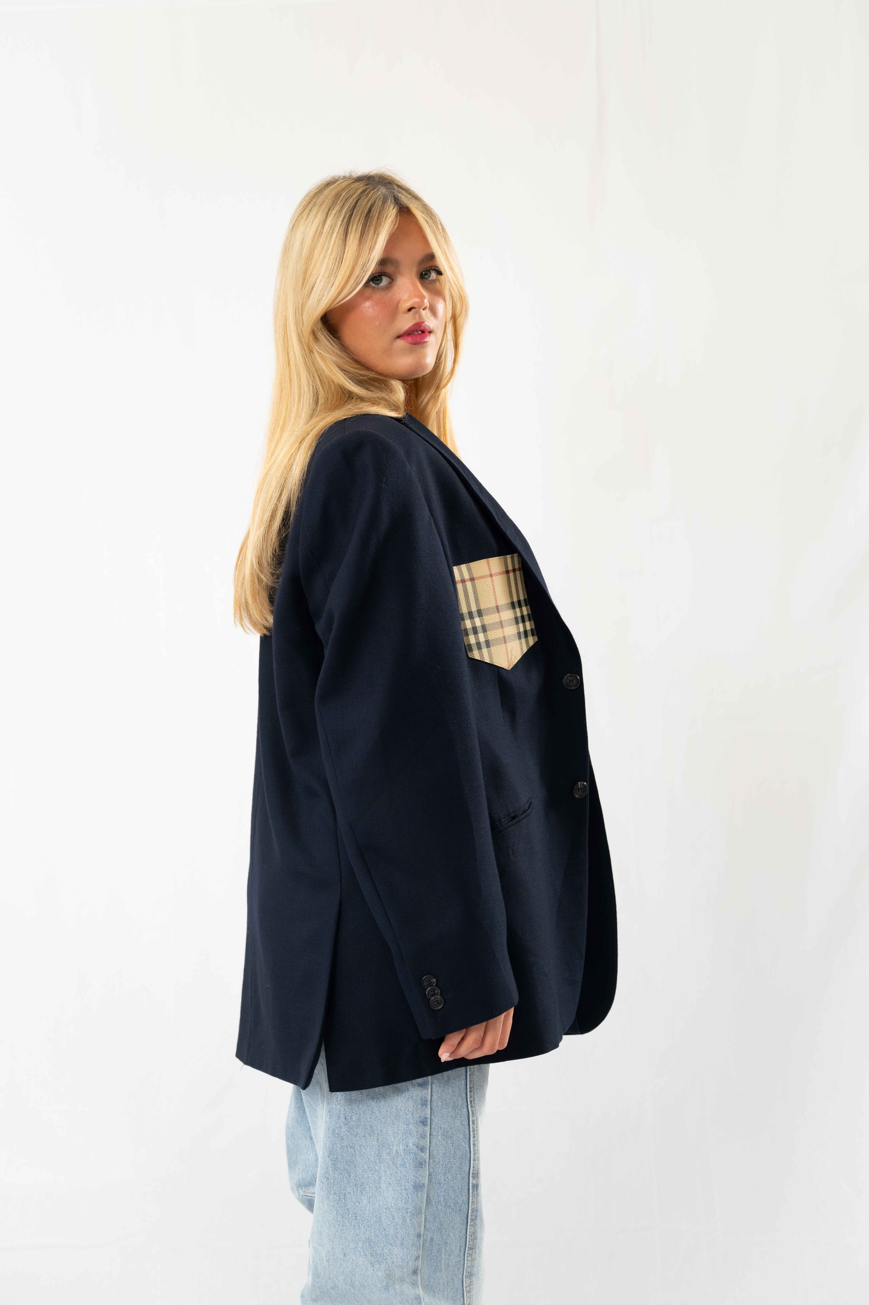 Dark Blue Vintage Designer Oversized Blazer · XL